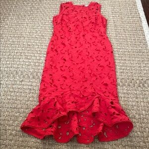 Shoshanna Red Lace Midi Dress